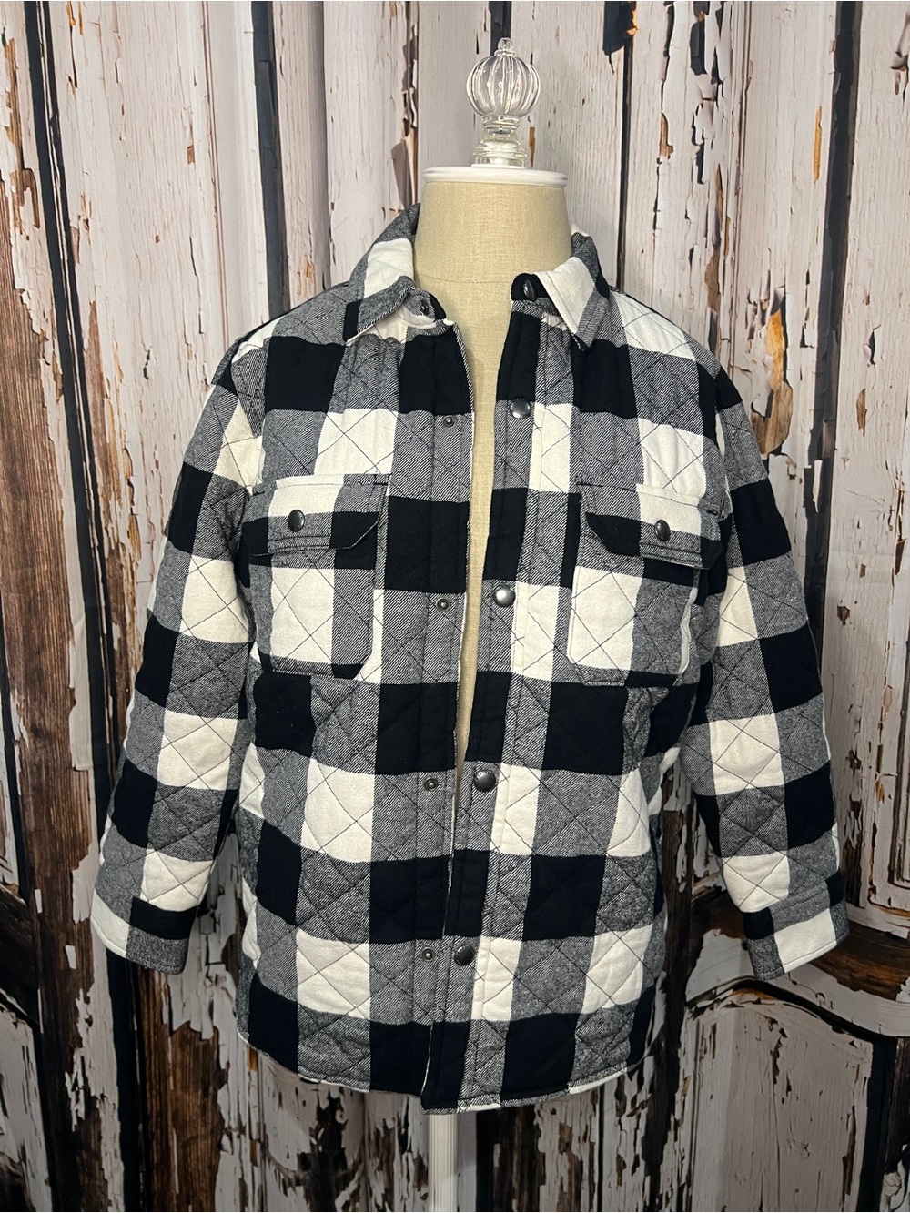 Kids Black & White Quilted Plaid Jacket